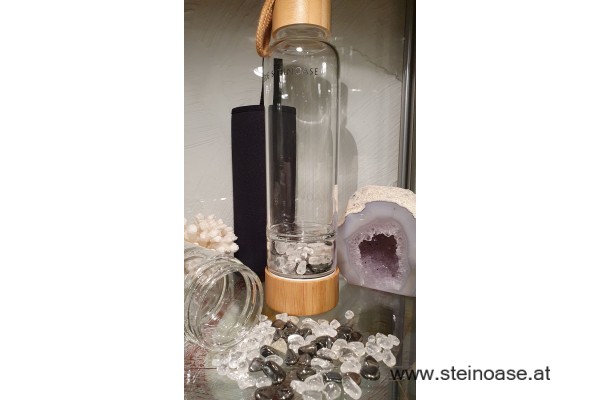Glasflasche mit Hämatit & Bergkristall